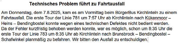 Fahrtausfall am 7. August 2025