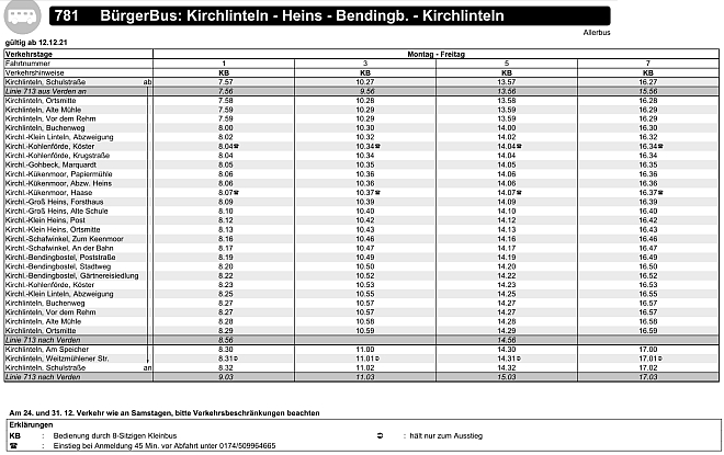 Fahrplan der Linie 781